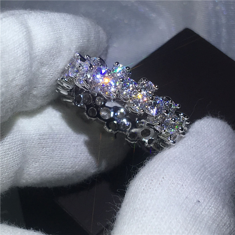 Victoria Wieck ring Full Round 4mm 5A Zircon Crystal 925 Sterling silver Engagement wedding band rings for women jewelry Gift