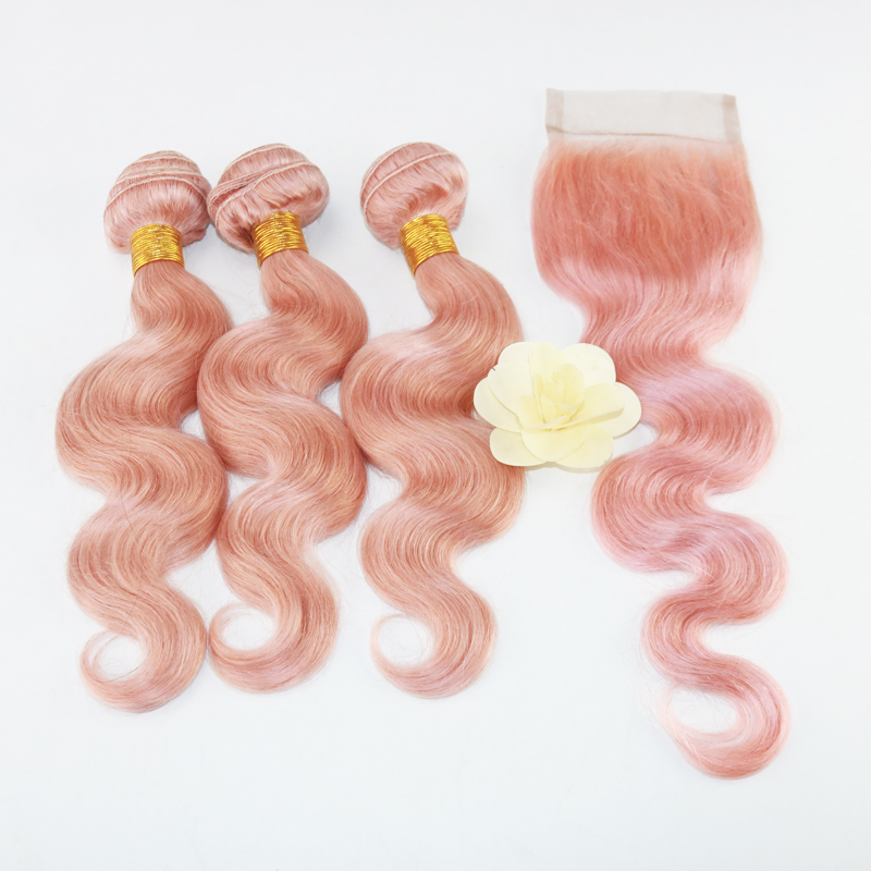 Wholesale Price Brazilian Virgin Hair 3 Bundles with Closure Unprocessed 100% Human Hair Bundles with Lace Closure Color Pink# Body Wave, Pink color 
Wholesale Price Brazilian Virgin Hair 3 Bundles with Closure Unprocessed 100% Human Hair Bundles with Lace Closure Color Pink# Body Wave, Pink color