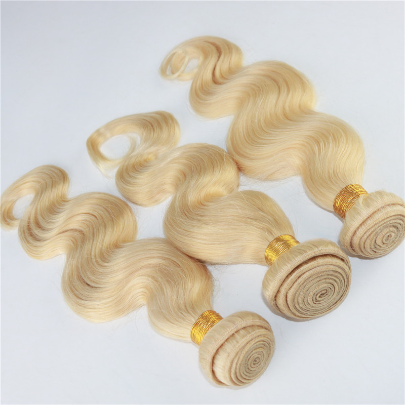 Factory Wholesale #613 Blonde Human Hair Bundles Virgin Unprocessed Remy Hair Extensions Body Wave Russian Human Hair Weft Extensions 100g