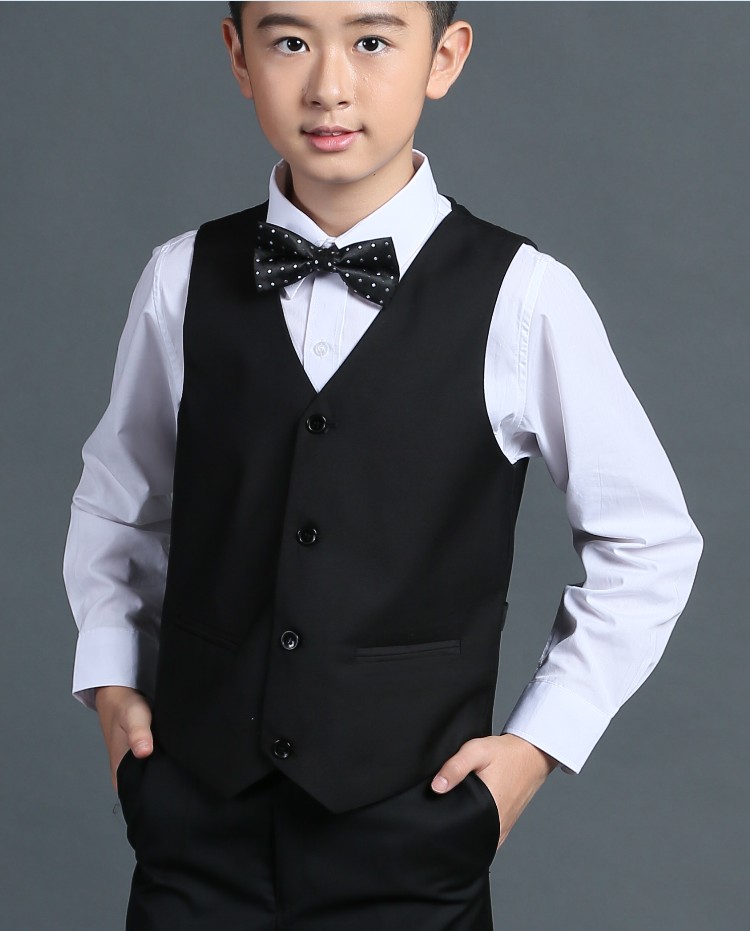 Cheap Boys Suits For Weddings Black Boy Suit Five Piece Suit Formal Party Bow Tie Pants Vest Shirt Kids Wedding Suits Free Shipping In Stock