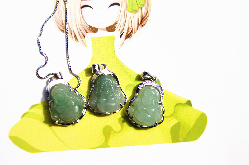 Handmade 925 silver inlaid jade Buddha pendant, green jade necklace pendant, best gift.