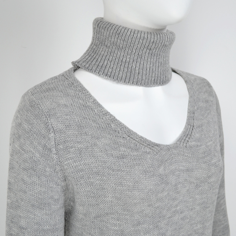 Wholesale-GS122 Womens Autumn Folded Choker High Neck Sweater Knitted Pullover Jumper Casual Winter Long Tops Pull Femme
