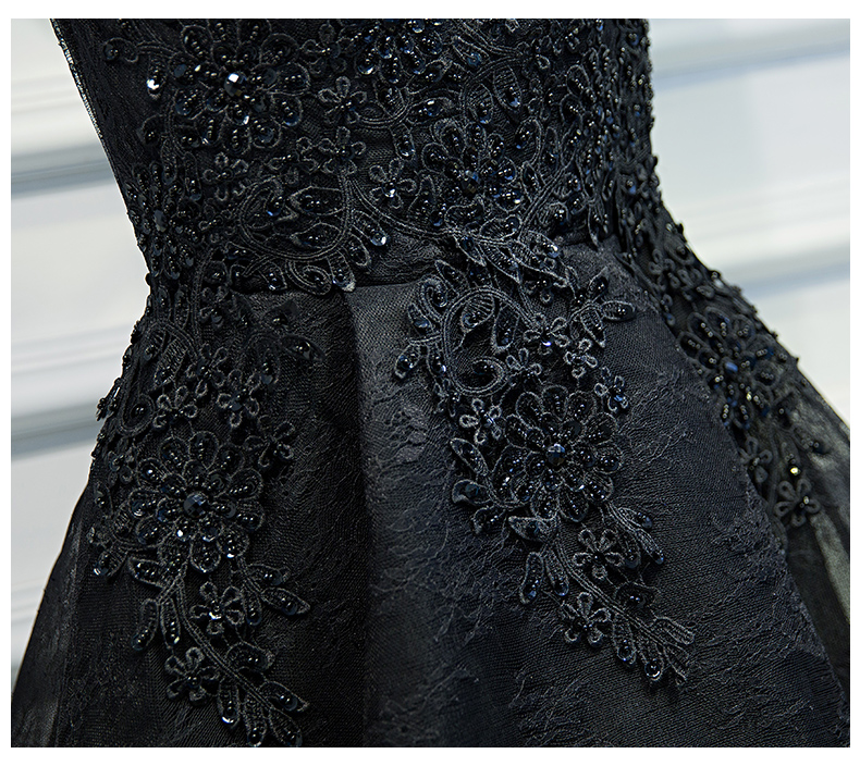 Sexy Black Party Dresses Lace Prom Dresses V-Neck Sleeveless Lace-up Back Knee Length Evening Gowns Applique with Beads quinceanera dresses