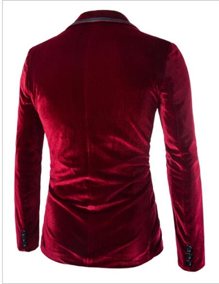 Wholesale- Mens Burgundy Velvet Blazer Traje Hombre Purple Black Corduroy Suits Jacket For Men Casual Fashion One Button Coat M