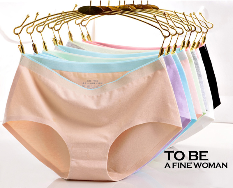 Fmale Mid-waist Seamless Cotton Briefs Women's Slim Body Panties Underwear 10pcs/lot JH1008, White