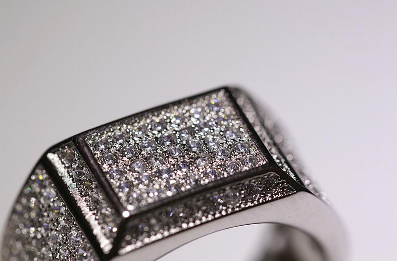 Men's Sterg CZ Dia Engagement Ring Pave White Sapphire Wedding Band Sier Jewelry for Men | Sizes 8-12