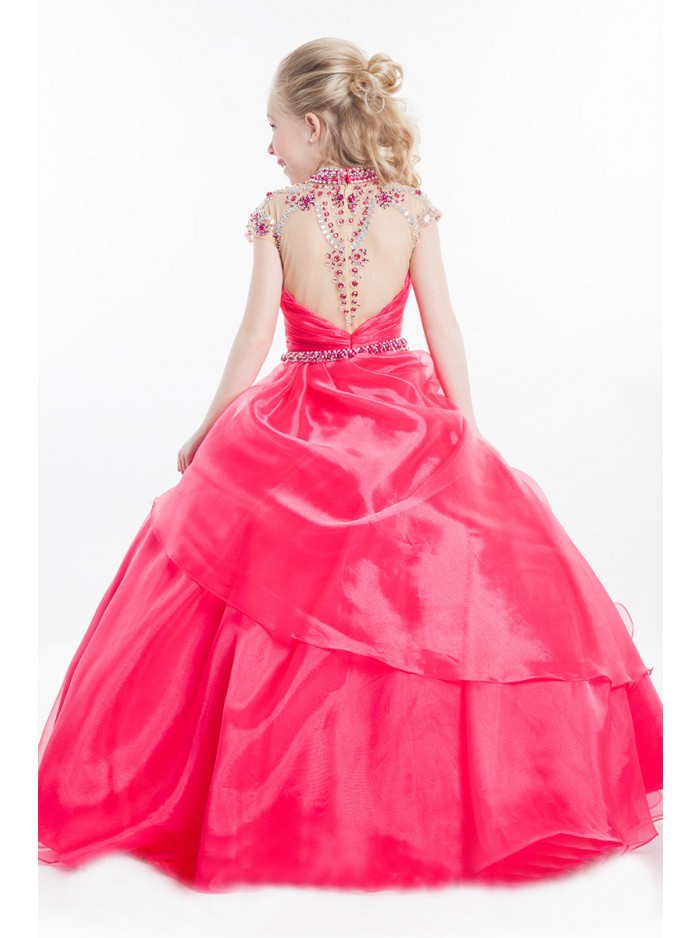 New Luxurious Pink Little Girls Pageant Dresses Beaded Ruffle Ball Gown Children Party Kids Beauty Pageant Dresses