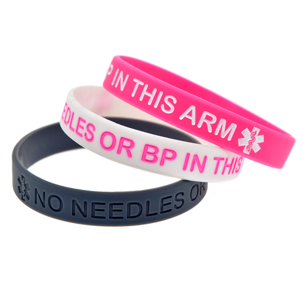 1PC No Needles or BP in This Arm Silicone Wristband Debossed Logo Soft And Flexible Adult Size 3 Colors