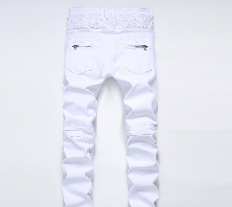 Men's Jeans Wholesale- Men's Fashion High Quality Ripped Biker Men Distressed Moto Denim Joggers Washed Pleated Pants Black Blue
