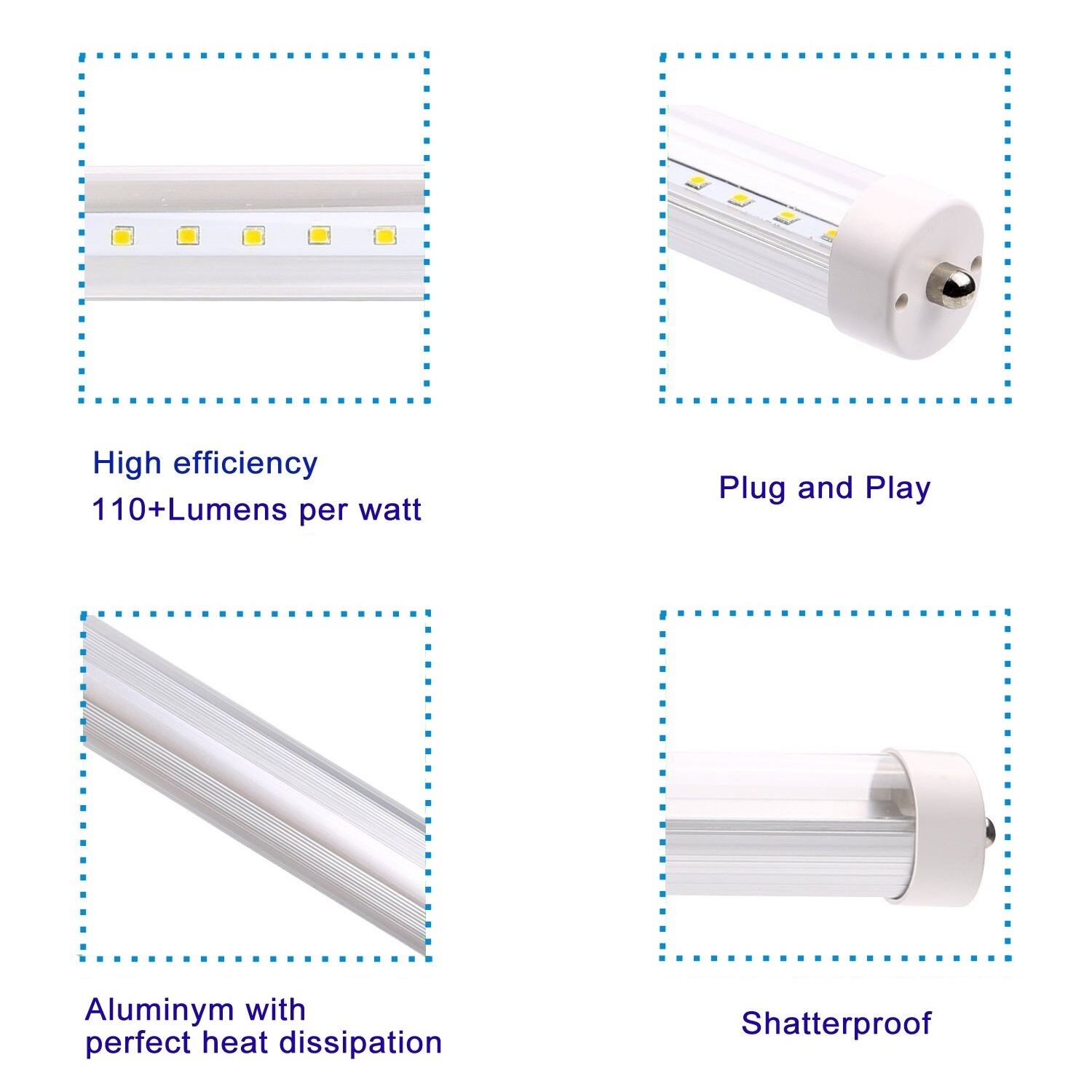 T8 LED Bulb 45W FA8 Single Pin 8 Foot LED Tube Light 96'' 8' AC85-265V SMD2835 100LM/W Bulb Light