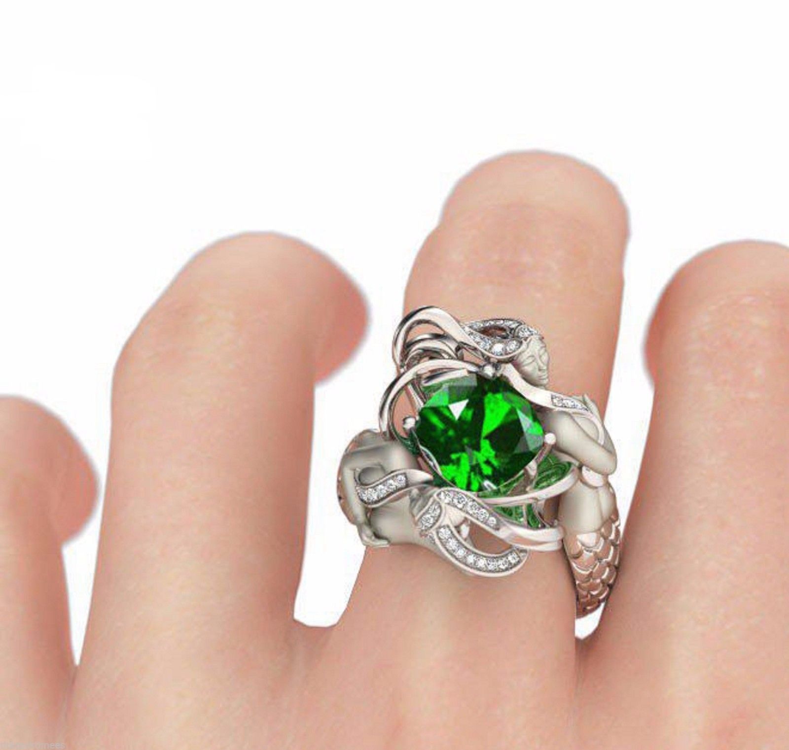 Size 5-10 Mystic Rainbow Topaz Colorful CZ Diamond 925 Sterling Silver Charming Mermaid Band Ring Special Gift Unique Design Fashion Jewelry