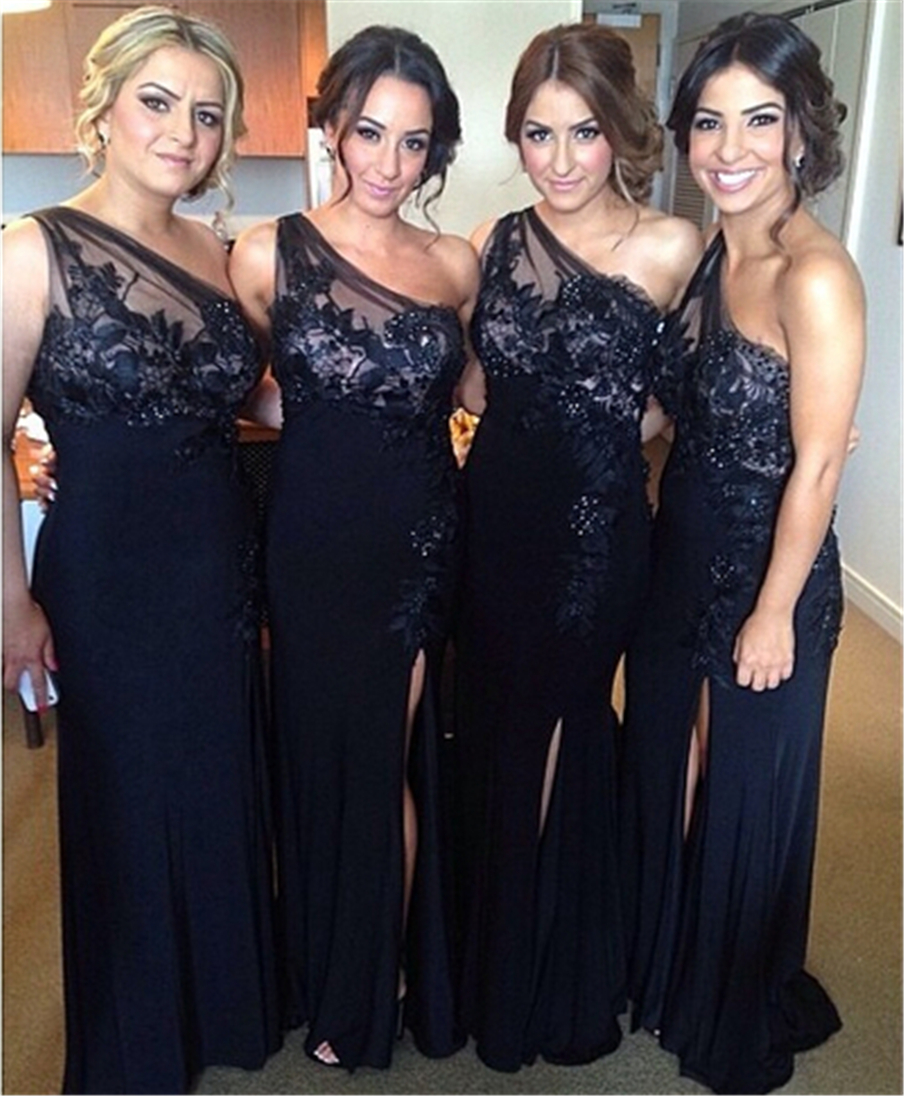 See Through Dark Blue One Shoulder Slit Bridesmaid Dresses Applique Lace Sexy Long Guest Dress vestidos de fiesta
See Through Dark Blue One Shoulder Slit Bridesmaid Dresses Applique Lace Sexy Long Guest Dress vestidos de fiesta