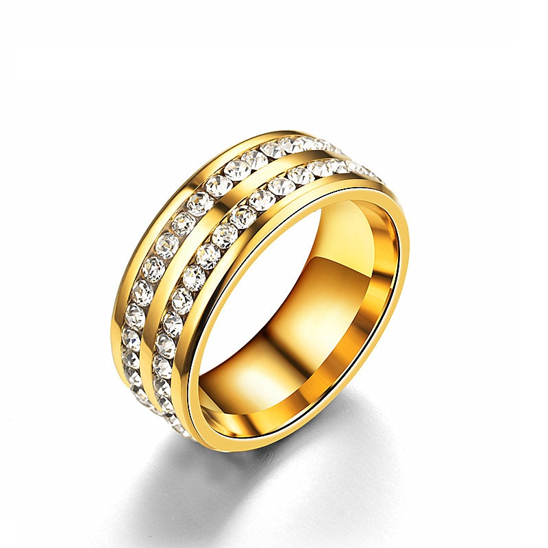 wholesale gold color men's women's 8mm stainless steel 2 Rows full rhinestone fashion jewelry wedding rings brand new
wholesale gold color men's women's 8mm stainless steel 2 Rows full rhinestone fashion jewelry wedding rings brand new