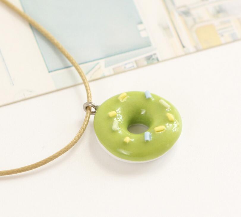 Good A++ Donut small fresh girlfriend necklace cartoon clavicle chain simple jewelry ceramic WFN500 (with chain) mix order 20 pieces a lot