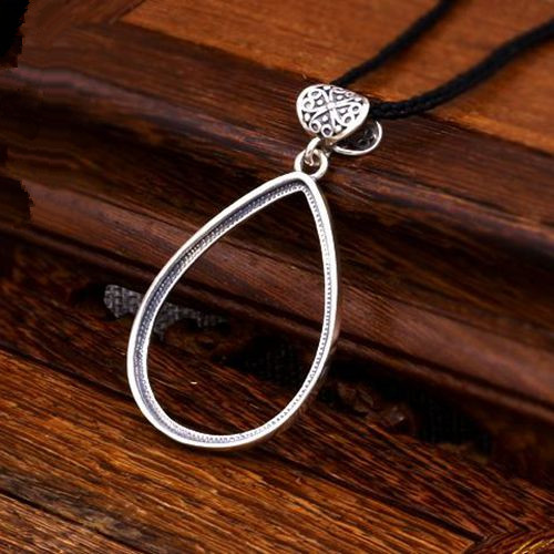 29x40mm Pear Cabochon Semi Mount 925 Sterling Silver Engagement Pendant Setting Fine Silver Jewelry Setting