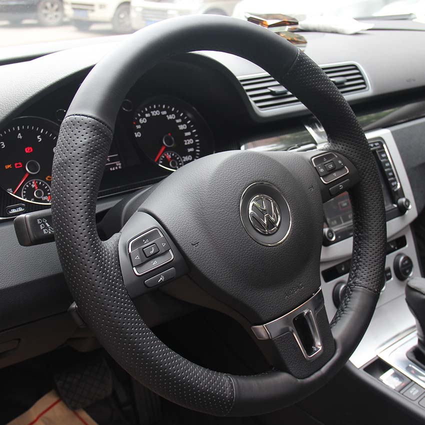Case for Volkswagen VW Touran CC Golf 6 Passat Tiguan Lavida Genuine leather DIY Hand sewing wheel cover Car styling Steering wheel covers