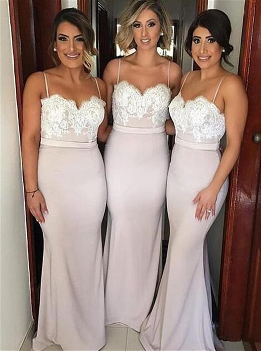 Mermaid Spaghetti Straps Long Bridesmaid Dress With Appliques Lace Top Blush Chiffon Long Guest Dress for Wedding formal dress
Mermaid Spaghetti Straps Long Bridesmaid Dress With Appliques Lace Top Blush Chiffon Long Guest Dress for Wedding formal dress