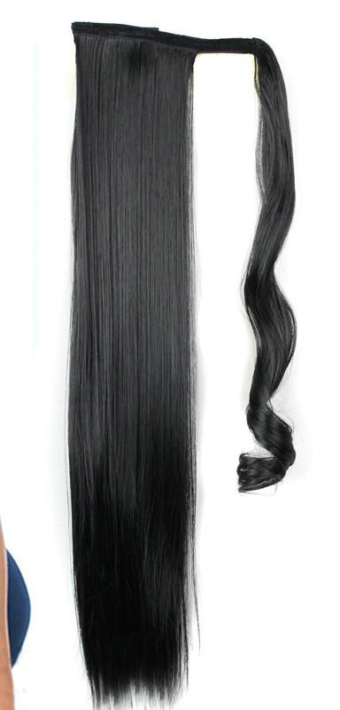 22" Human Hair Ponytail Wrap Around Clip in Ponytail Hair Extensions for Women Off Black(#1B)