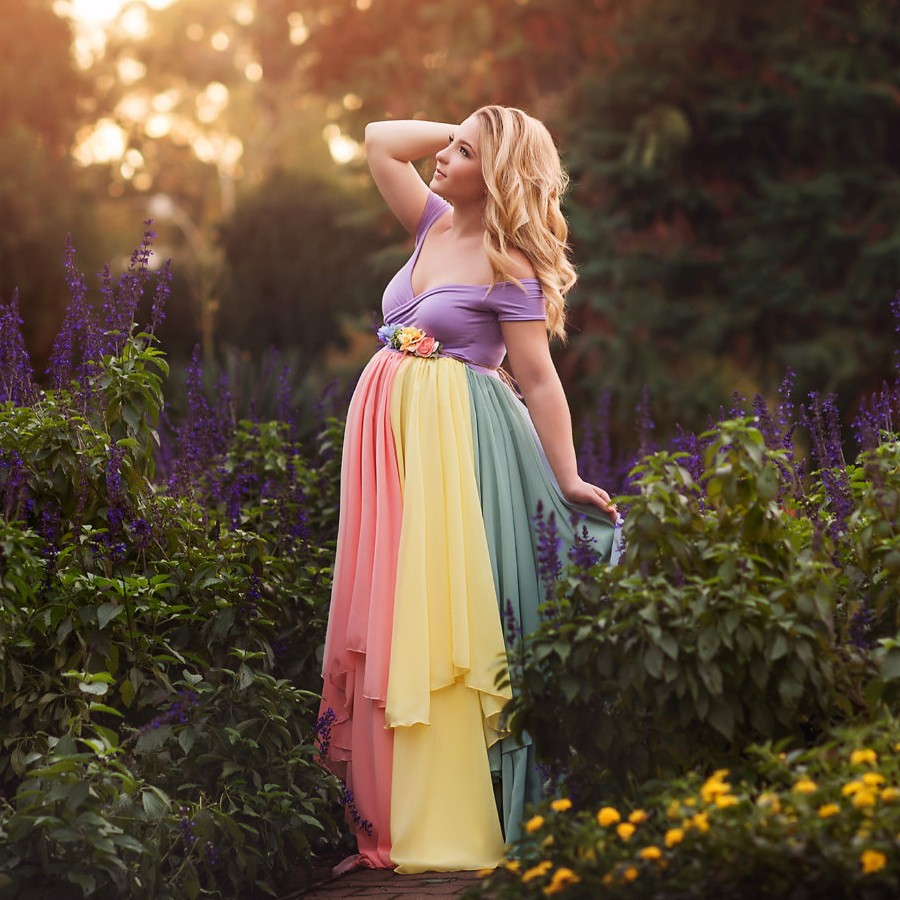 Colorful Chiffon Maternity Dresses For Photo Shoot With Short Sleeves Pregnant Gown Off The Shoulder Custom Made Maxi Dress