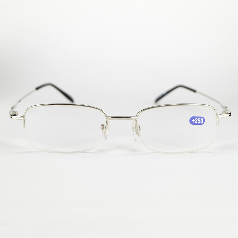 Classical Half Metal Frame Reading Gasses Slim And Light Eyewear With Power Lenses Silver Color For Elder People
