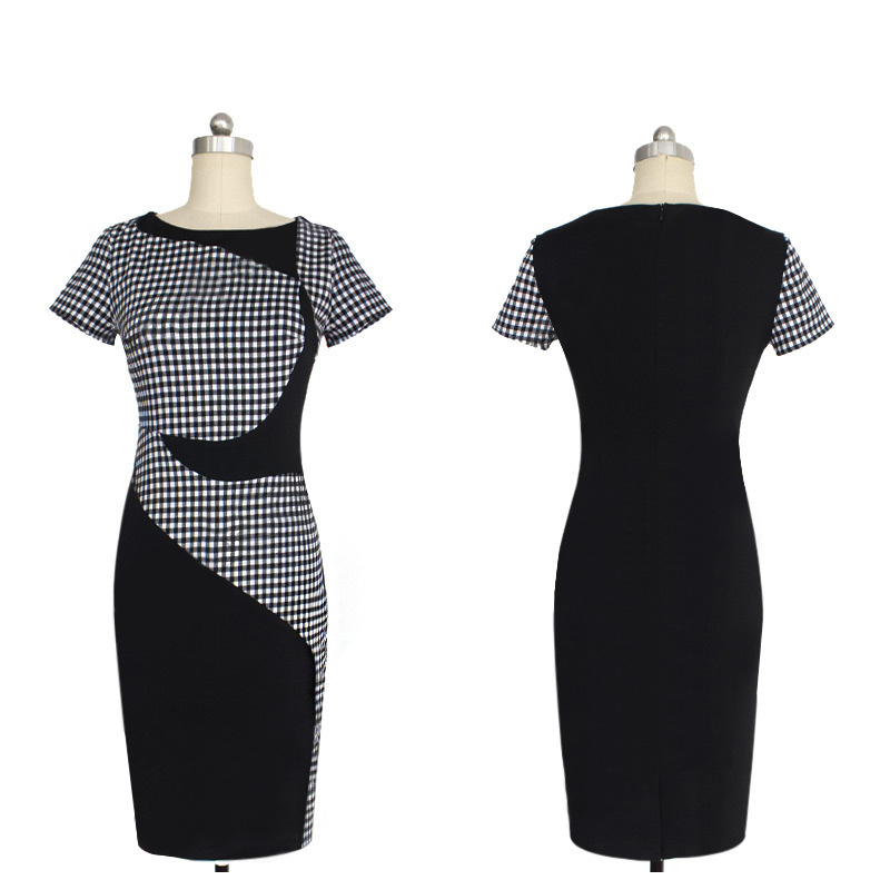 High quality women's Work Dresses classic lattice tattoo stitching Slim thin elastic package hip pencil skirt fashion dress LX030