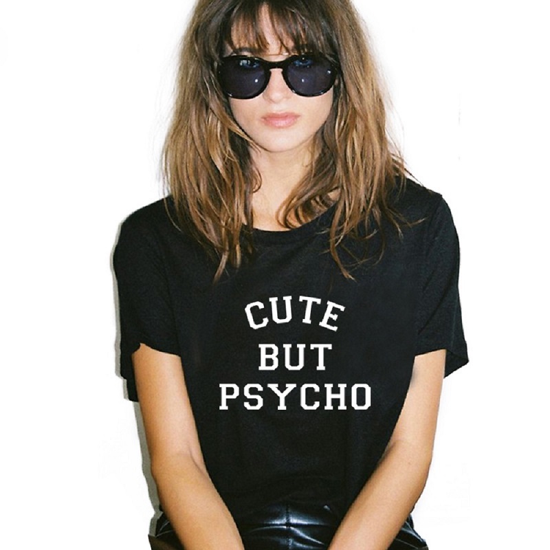 women's t-shirt Harajuku Tops Punk cute but psycho Letter Print Tee Shirt Femme T-shirts Casual tshirt O-neck rock Tumblr NV12-R3, White
women's t-shirt Harajuku Tops Punk cute but psycho Letter Print Tee Shirt Femme T-shirts Casual tshirt O-neck rock Tumblr NV12-R3, White