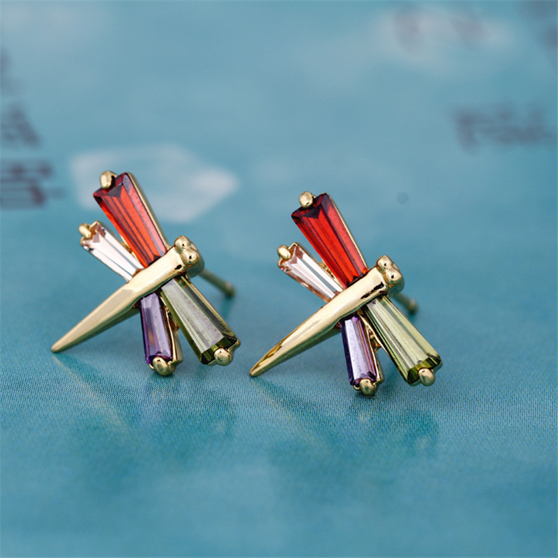 Hot Sale 18K Yellow Gold Plated New Tiny Cute Dragonfly Earrings Stud for Girls Women Hot Gift
