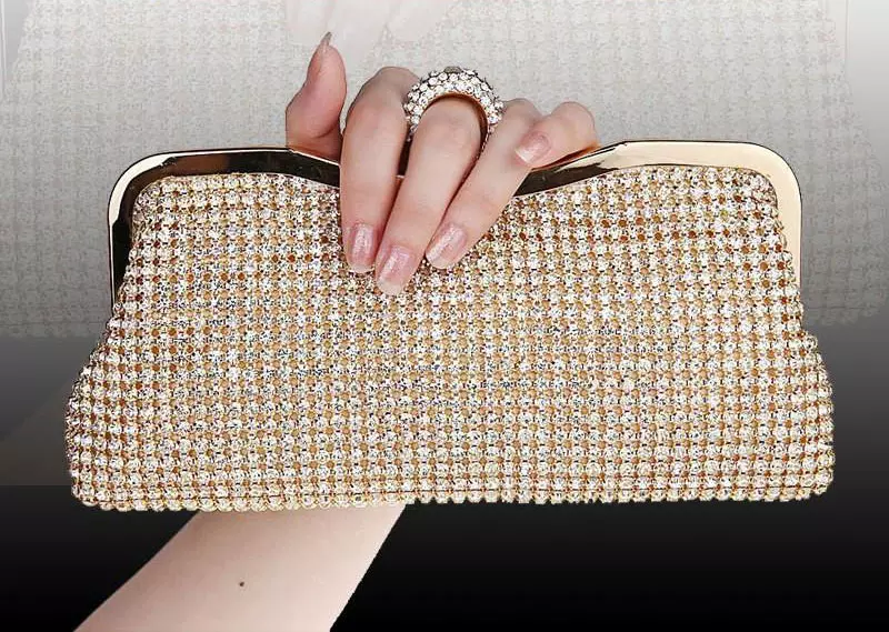 Top quality new Rhinestones Women Clutch Bags Diamonds Finger Ring Evening Bags Crystal Wedding Bridal Handbags Purse Bags Black/Gold Silver