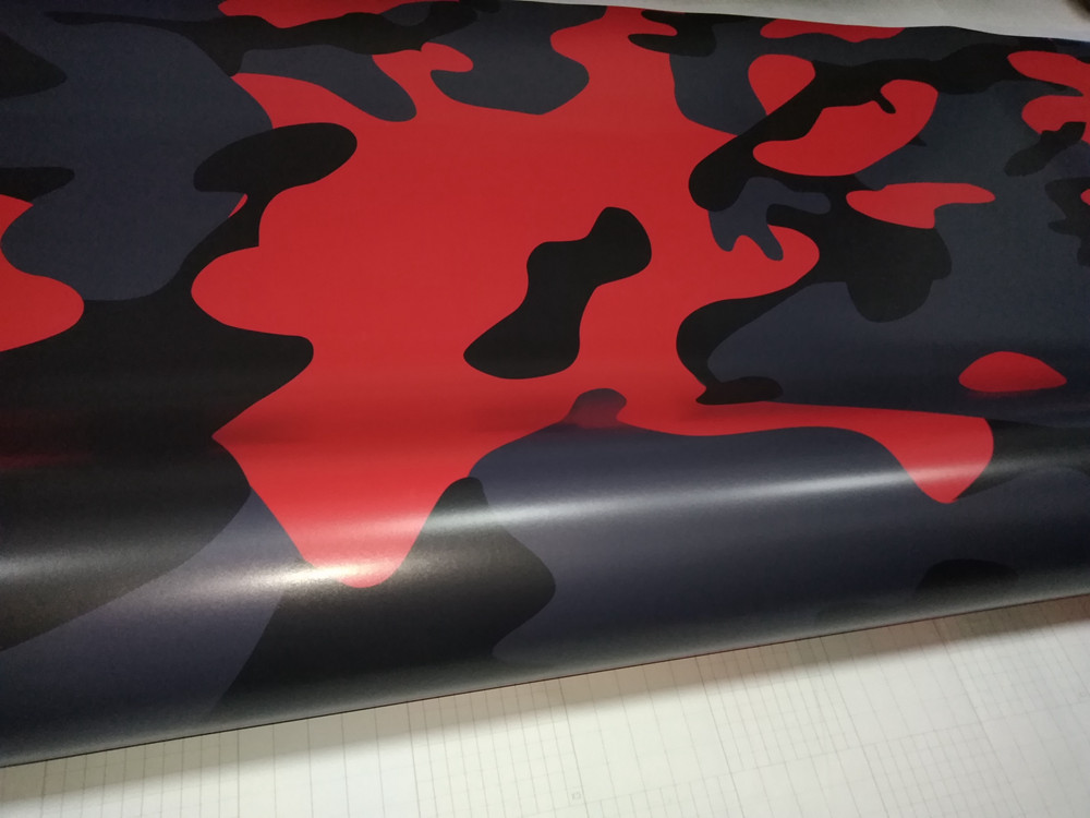 Red Black Large Camo Vinyl For Car Wrap With Air Release Gloss / Matt Camouflage Stickers Truck graphics self adhesive 1.52X30M (5x98ft)
