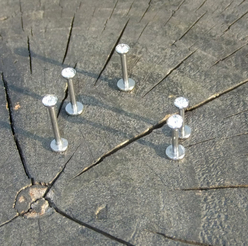 Punk Trendy Silver 16 Gauge Lip Rings Surgical Steel Labret Piercing Bar Ear Studs Diamonds Crystal Nose Ring Eyebrow Body Piercing Jewelry