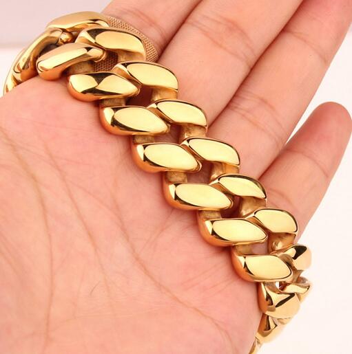 High Quality Biker Stainless Steel Heavy Huge cool Gold cuban curb chain bracelet fashion jewelry for men 20mm 8.66 inch