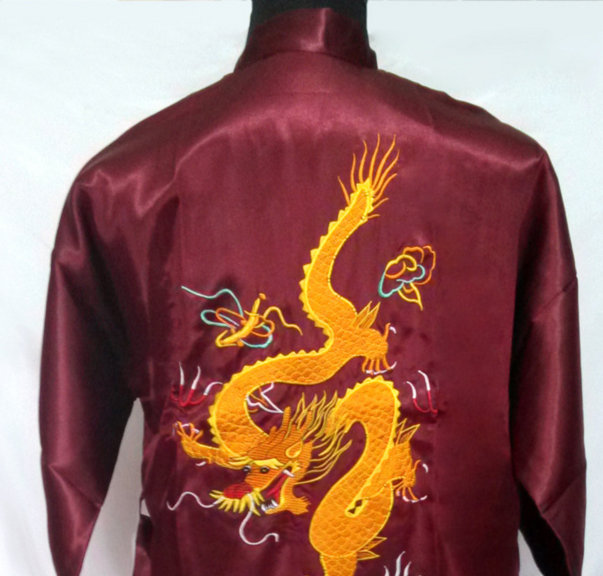 2017 Men's Satin Chinese Style Bridegroom Robes Bathrobe Embroidery Dragon Nightgown Sleepwear Dressing Gown For Male