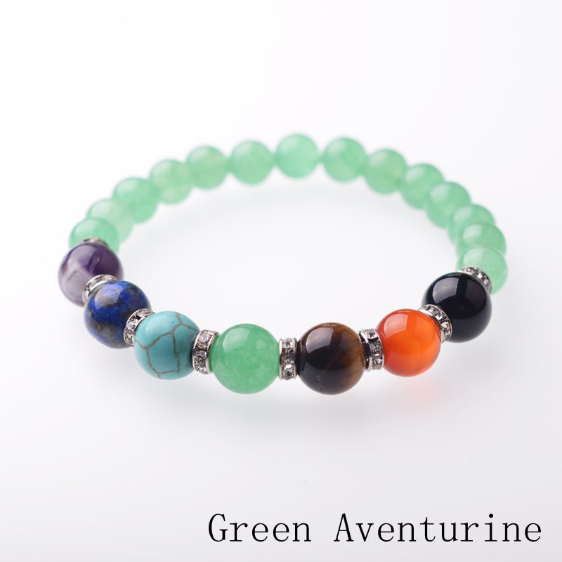 Fashion 7 Chakras Summer Woman Cool Treatment Yoga Natural Stone Bracelet Semi-Precious Stones Reiki Prayer Stones Women
