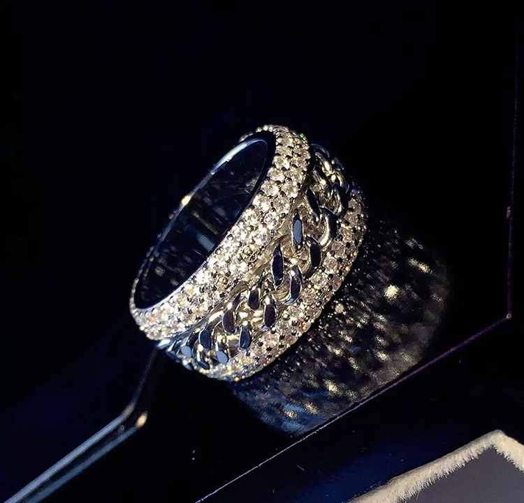 Size 5-11 Brand Desgin Vintage Jewelry Rotatable chain Double row drill 925 Sterling Silver 5A CZ Diamond Gemstones Women Wedding Ring Gift