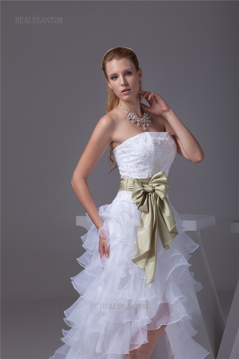 new elegant real photo strapless organza wedding dresses aline bow plus size wedding party bridal gowns bm37