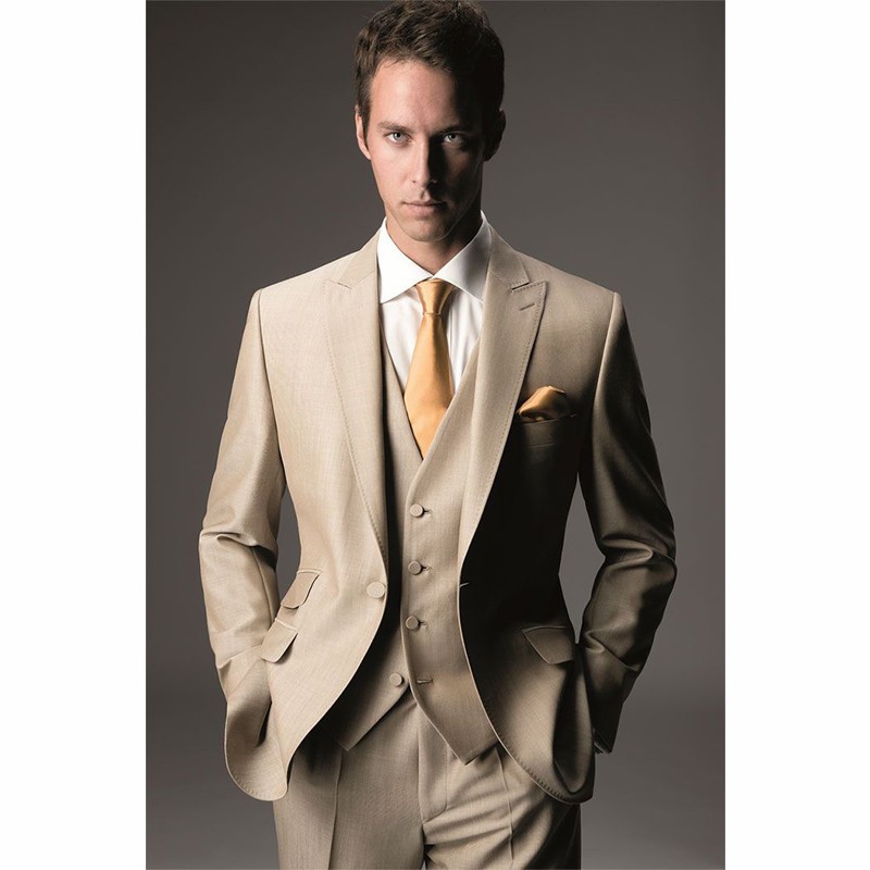 

New Arrivals One Button Groom Tuxedos Peak Lapel Groomsmen Best Man Suits Mens Wedding Suits (Jacket+Pants+Vest+Tie) H:502, Same as image