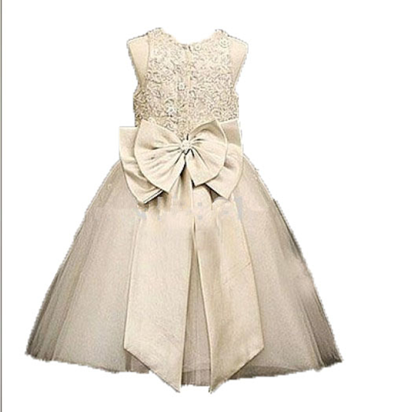 Princess Appliques Ball Flower Girl Dresses with Bow Tulle Girls Pageant Gown First Communion BF10