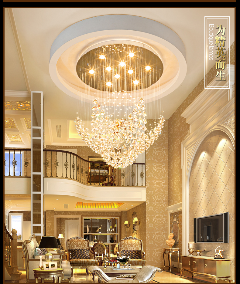 K9 Crystal Chandeliers LED Lamp Modern Chandelier Lights Fixture Home Indoor Lighting Hotel Hall Lobby Stair Round Long Crystal Drop Light