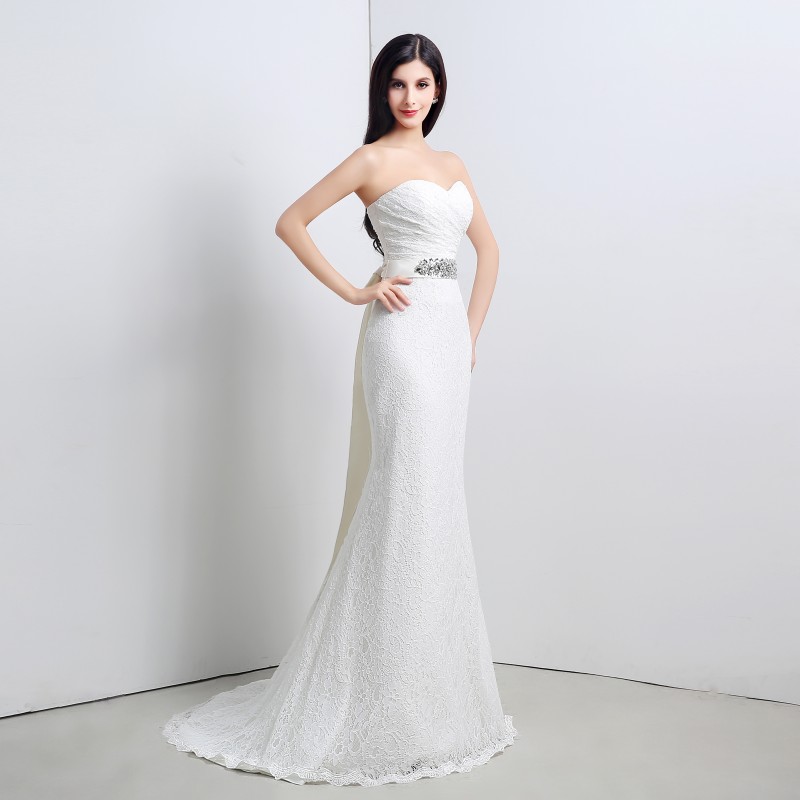 Newest White Ivory Mermaid Wedding Dresses 2017 Sweetheart Appliques Wedding Party Bridal Gowns Stock 6-16 QC 332