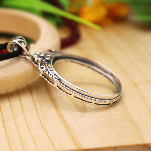 925 Sterling Silver Art Nouveau 22X26mm Oval Cabochon Semi Mount Party Pendant Fine Silver Women Flower Jewelry Setting