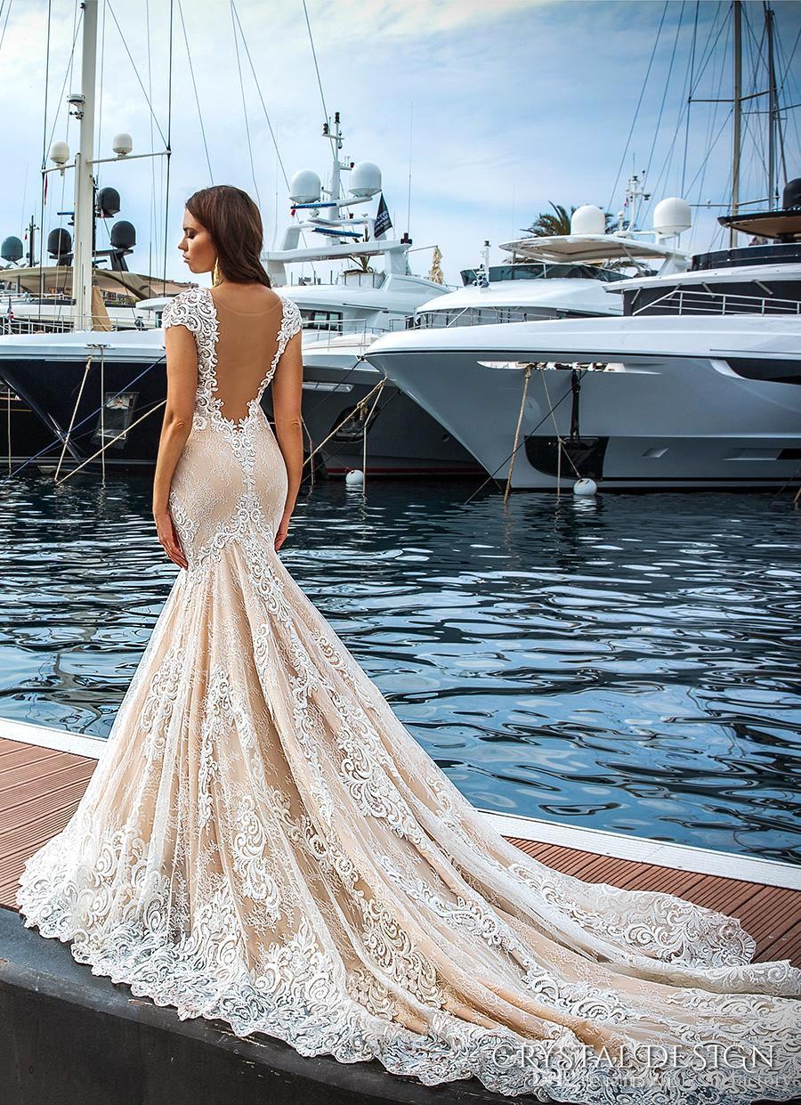 Full Lace Gorgeous Mermaid Wedding Dresses Deep V Neck Capped Sleeves Court Train Beach Bridal Gowns Sheer Back Vestidos De Noiva estidos