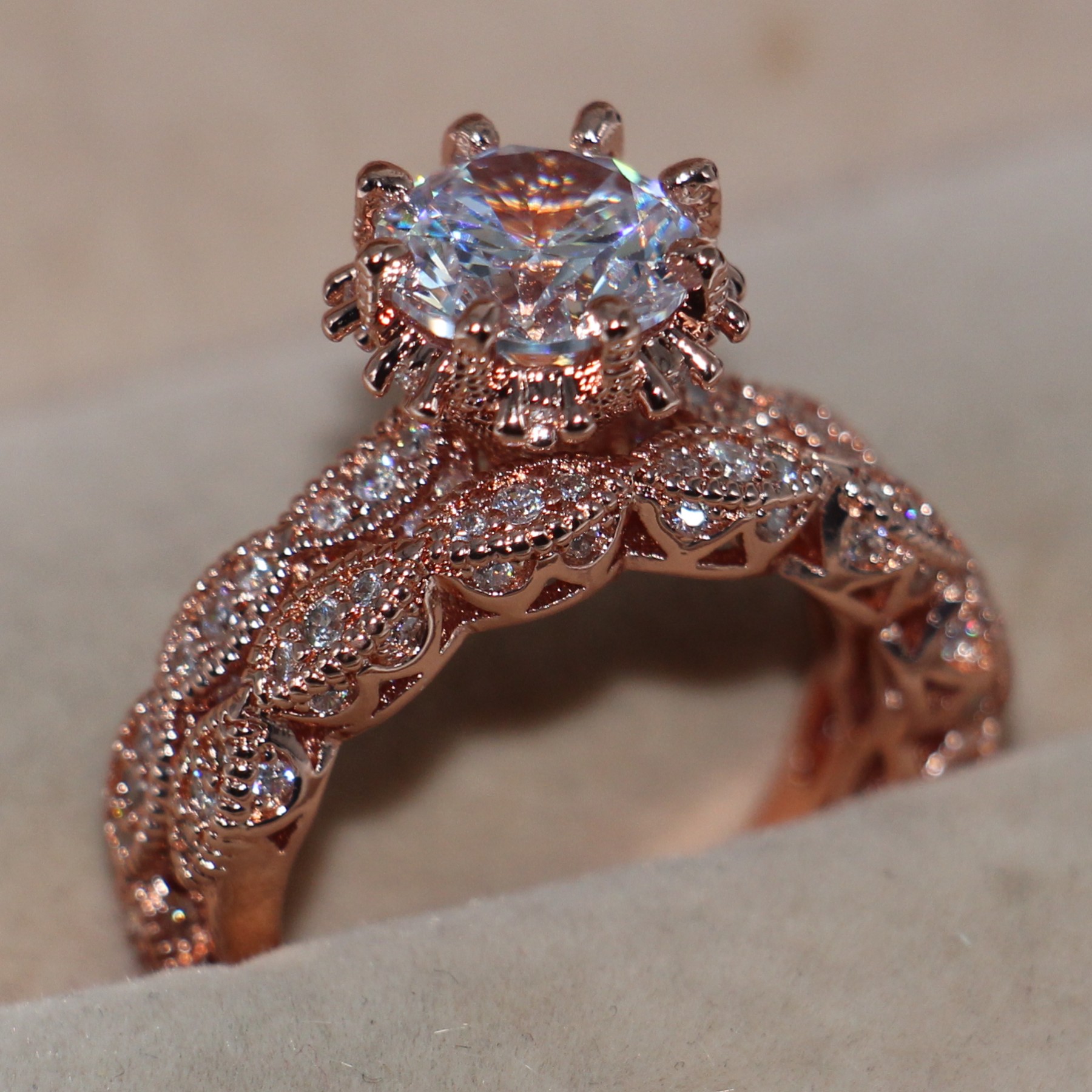 Sterg Sier Engagement Ring Set: Handmade 4CT White Topaz Bridal Wedding Band Set