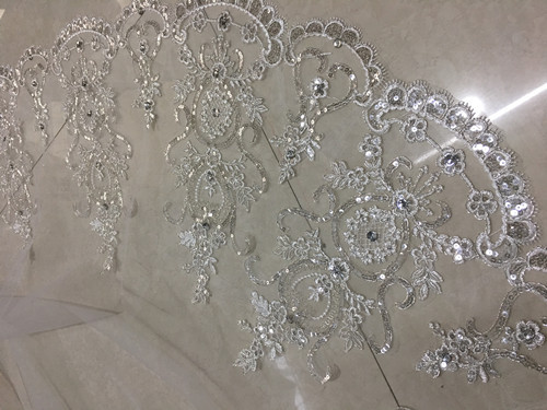 100% Real picture White Ivory Wedding Veil One Layer Lace Edge Cathedral Length Beaded Bridal Veil With comb