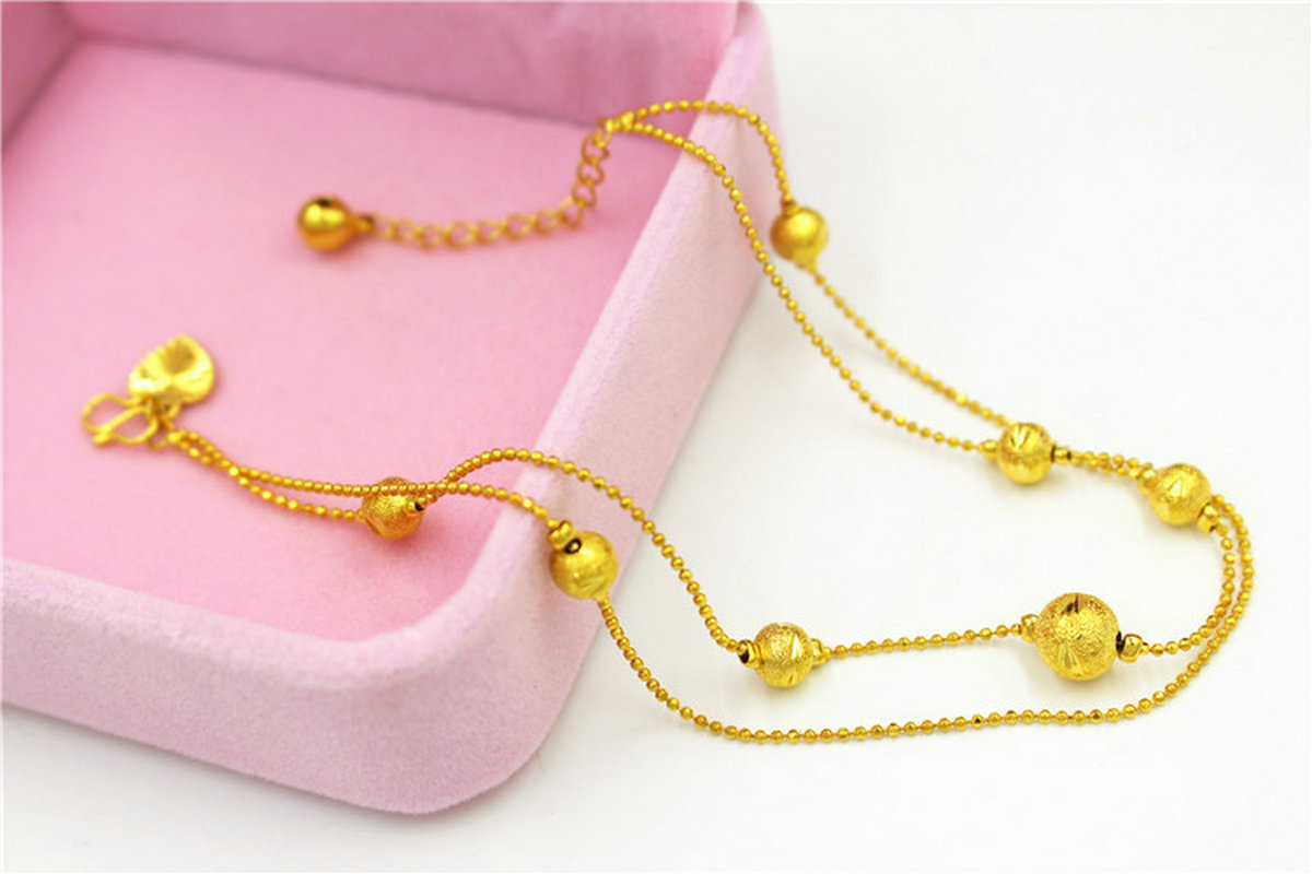 Lucky 18K Yellow Gold Filled Double Beads Chain Anklets Jewelry Women Gift232l