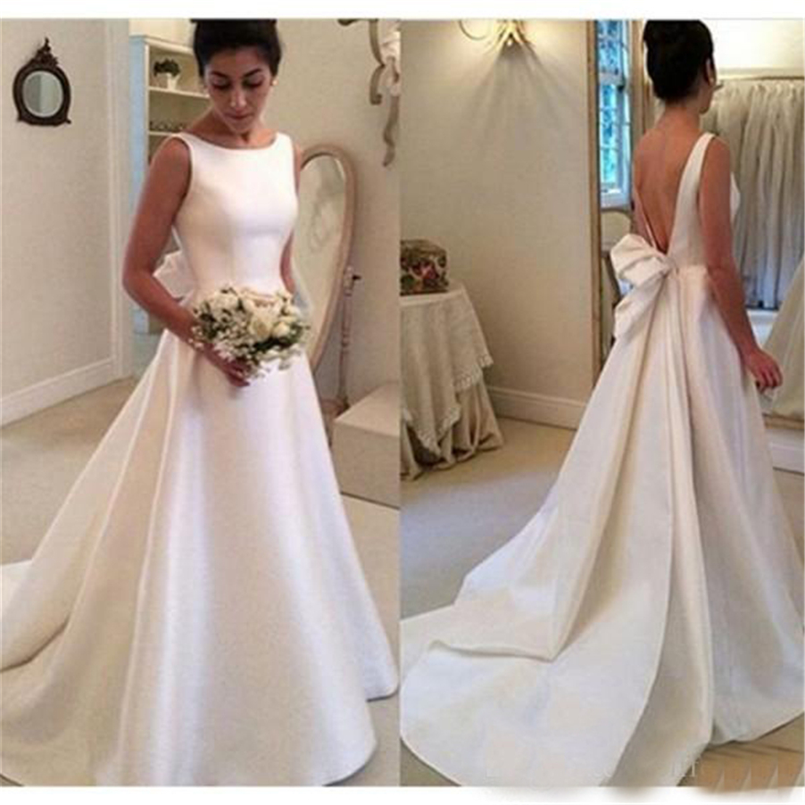 Bateau Neck Low Cut Back A Line Court Train Plain Satin Wedding Gowns Fast Shipping Simple Satin Wedding Dresses, Ivory
Bateau Neck Low Cut Back A Line Court Train Plain Satin Wedding Gowns Fast Shipping Simple Satin Wedding Dresses, Ivory