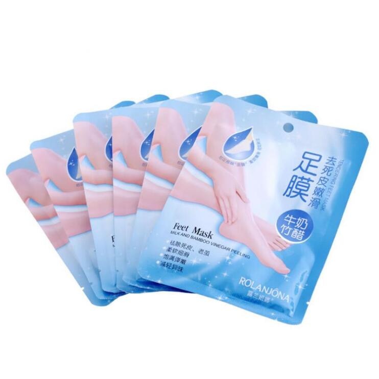 Rolanjona Feet treatment Mask Milk Bamboo Vinegar Baby Foot Peeling Exfoliating Mask Remove Dead Skin Cuticles Heel Pedicure Socks