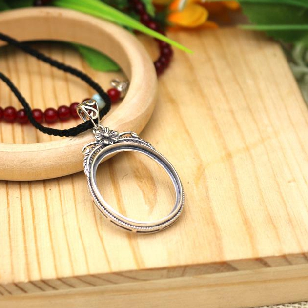 925 Sterling Silver Art Nouveau 22X26mm Oval Cabochon Semi Mount Party Pendant Fine Silver Women Flower Jewelry Setting