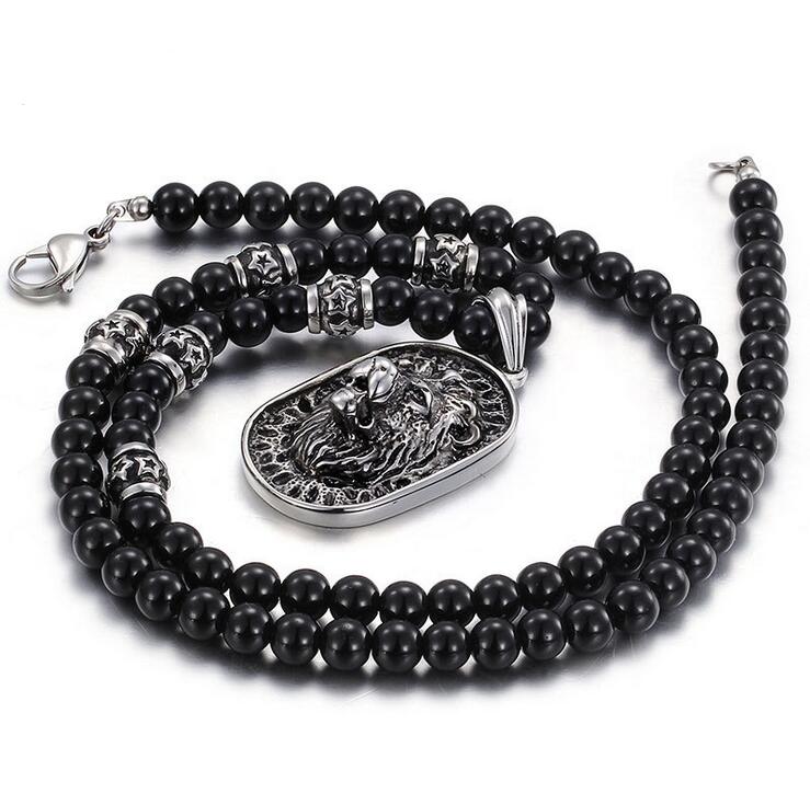71cm * 8mm Black Glass Bead Link Chain 316L Stainless Steel Lion Pendant Necklace w/ Black Rhinestones Mens Jewelry, Silver
71cm * 8mm Black Glass Bead Link Chain 316L Stainless Steel Lion Pendant Necklace w/ Black Rhinestones Mens Jewelry, Silver