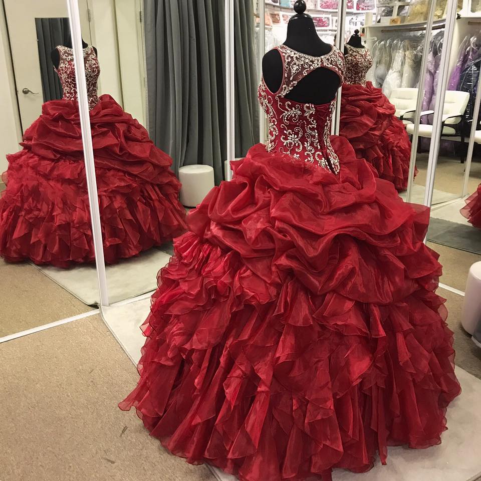 Dark Red Organza Ball Gown Quinceanera Dresses Sheer Neck Beading Ruffles Floor Length Plus Size Prom Dresses Sweet 16 Dresses Lace Up, Black
Dark Red Organza Ball Gown Quinceanera Dresses Sheer Neck Beading Ruffles Floor Length Plus Size Prom Dresses Sweet 16 Dresses Lace Up, Black