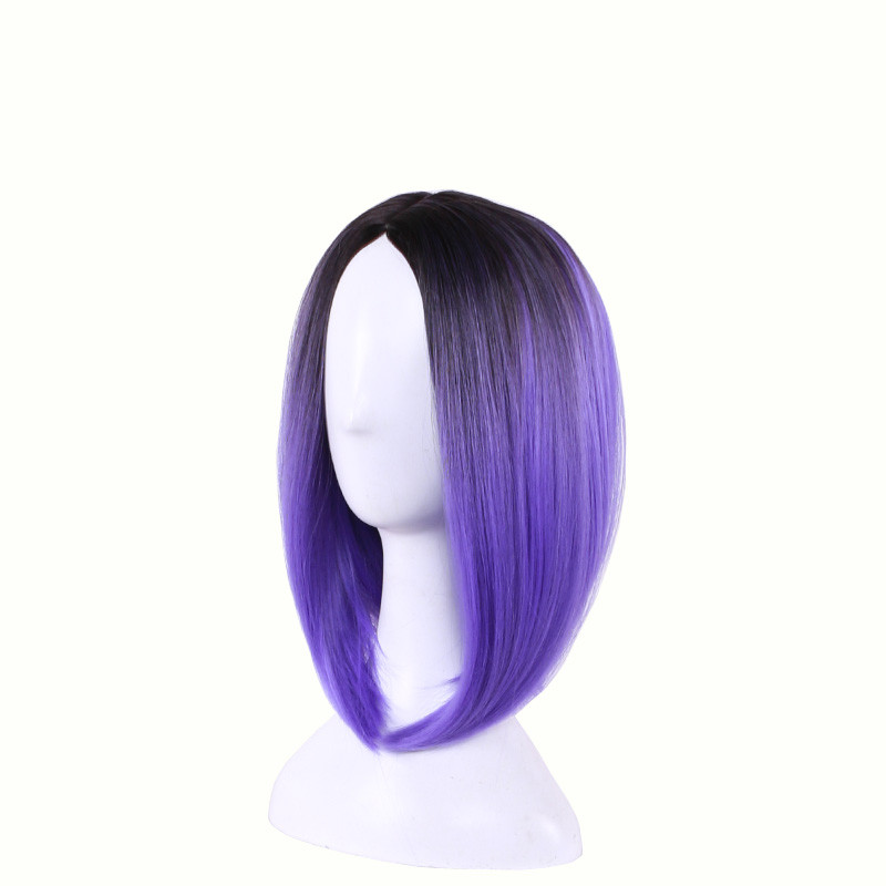WoodFestival lolita bob wig medium length straight hair wigs heat resistant cosplay women synthetic ombre black green gray pink purple